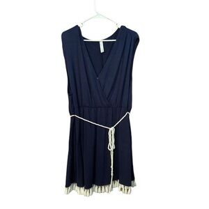 SLEEP BY CACIQUE 3X Navy Blue White Fringe Wrap Dress